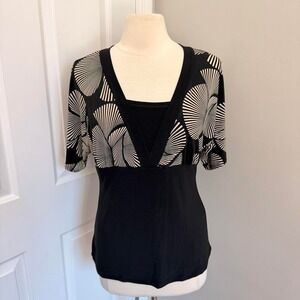 Y2K BLACK AND CREAM PERSEPTION CONCEPT CINCHED WAIST TOP